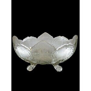 Vintage Jeanette Clear Glass Lombardi Fruit Serving Bowl Footed Oval 10"